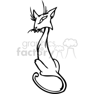 The clipart image features a stylized, simplistic line art drawing of a cat. The cat is presented in a seated position with its tail curling near its body, and it has pointed ears with some detail indicating fur texture. The image is monochromatic and appears to be designed for use in signage or vinyl cutting due to its clear, bold lines and lack of shading, which allows for easy vinyl application.