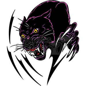 The clipart image shows a stylized illustration of a black panther with its claws out as if it's attacking. The panther is depicted with prominent yellow eyes and sharp white teeth which are visible, and it is placed in a way that suggests motion or aggression.