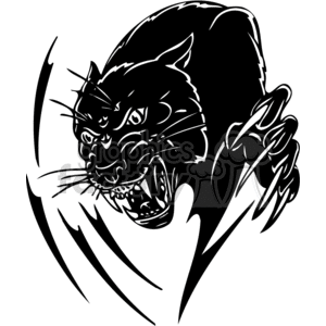 The image is a black and white vector illustration of a snarling panther with its claws extended outward, suggesting an attack or defensive posture. The design is stylized and simplified, making it suitable for vinyl cutting, tattoos, or similar applications where a clear, bold image is desirable. It is a graphic design that could be used for various purposes from signage to personal adornment.