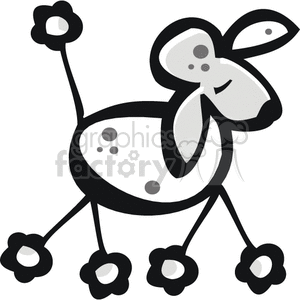 The clipart image displays a stylized, cartoon-like poodle. The poodle is depicted with exaggerated features typical of a caricature: a large head with floppy ears, a round body, and decoratively puffed limbs and tail.