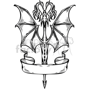 The clipart image features a stylized dragon with its wings spread wide, emanating a sense of fierceness and regality. The dragon is centered above a blank ornate scroll banner, which typically might be used to add custom text or a company's name for branding purposes. Despite the bold lines and detail that make it suitable for vinyl cutting, the image is simplistic enough for various applications such as logos, decals, or T-shirt prints.