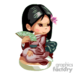 The clipart image features a stylized animated character that appears to be a young girl in traditional Japanese attire, with a kimono and obi, holding a sensu (folding fan). She has a flower adorning her hair, which is styled with a hint of traditional Japanese influence.