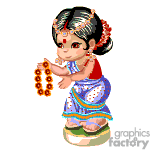 The clipart image features an animated character that resembles a young girl or deity, in traditional Indian attire, performing what appears to be a classical Indian dance. She is adorned with Indian jewelry and is holding a garland of flowers.