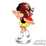 The clipart image features a cartoon of a young female figure skater. She has brown hair and is dressed in a yellow and red skating dress with white ice skates. The skater is in a pose suggesting movement, possibly performing a routine on the ice.