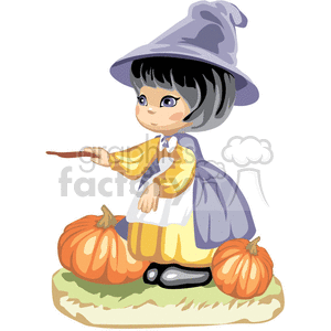 Little witch girl with pumpkins