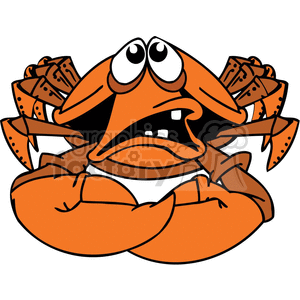 The image is a cartoon of a crab with a funny expression. It has large white eyes with black pupils, an open mouth that seems to be talking or shouting, and its claws are raised as if it's gesturing or emphasizing a point.