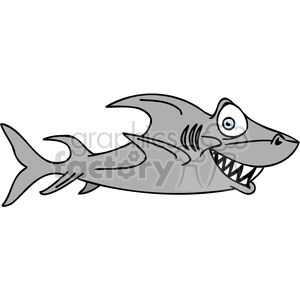 The clipart image features a cartoon-style depiction of a funny-looking shark. The shark has exaggerated facial features such as a large, single blue eye and a mouth full of sharp teeth, creating a humorous and stylized representation of a shark.