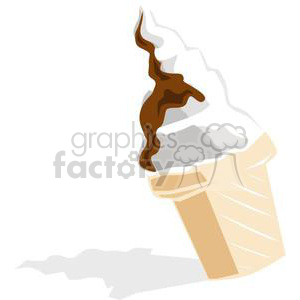 The image shows a clipart illustration of a single ice cream cone with what appears to be one scoop of vanilla ice cream and chocolate syrup on top. The ice cream is melting slightly down the side of the cone.