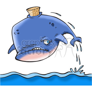 cartoon whale with cork stuck in it