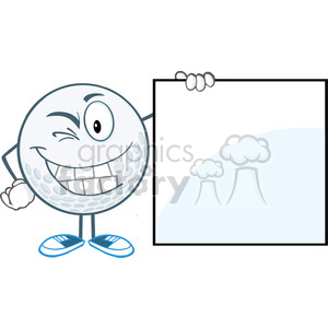 5731 Royalty Free Clip Art Winking Golf Ball With Showing A Sign