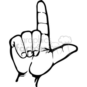 The image shows a hand making a sign with the index finger extended and the thumb extending across the palm, while the other fingers are curled down. This hand gesture is a representation of a letter in American Sign Language (ASL). In ASL, this specific hand shape corresponds to the letter 'L'.