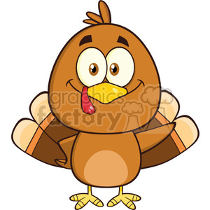 8973 Royalty Free RF Clipart Illustration Cute Turkey Bird Cartoon Character Waving Vector Illustration Isolated On White