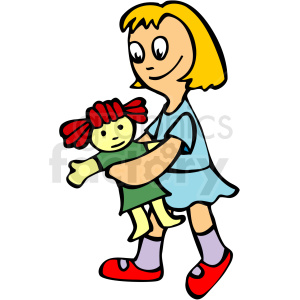 Blonde haired girl holding a rag doll