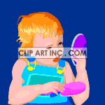 Animated child brushing its hair looking in the mirror