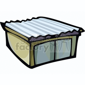 The clipart image features a stylized representation of a storage building commonly seen on farms. It has a beige or tan body with a dark trim, a white roof with corrugated details that suggest it could be made of metal sheets, and a large front window or possibly sliding doors that are segmented and appear to be reflective or see-through.