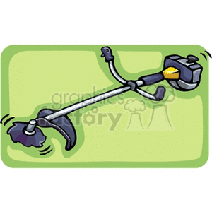 The clipart image features a weed trimmer, also commonly known as a weed whacker or whacker. This tool is used for trimming weeds, edging lawns, and performing general landscaping tasks involving grass and other vegetation. The weed trimmer is depicted against a plain green background which might suggest the context of garden or lawn maintenance.