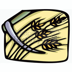 The clipart image depicts a stylized representation of wheat sheaves and a sickle, which are common symbols associated with the harvesting of wheat or grain in agriculture.