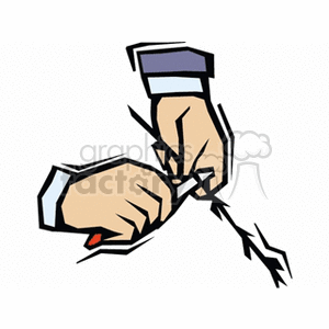 The clipart image depicts a pair of hands in the act of whittling, which is the craft of carving shapes out of wood using a knife. One hand is holding a piece of wood, while the other hand is wielding a carving knife, actively shaving off slivers of wood.