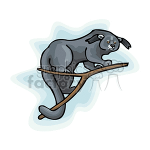 The clipart image depicts a stylized grey animal that resembles a leopard, illustrated in a cartoon-like style. It is perched on a tree branch with a playful expression on its face.