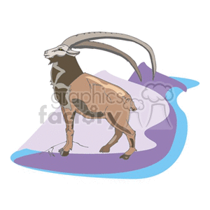 The clipart image depicts a stylized illustration of a goat (or ram) with prominent, curved horns standing on a minimalistic background with a purple and blue abstract design.