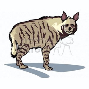 The clipart image depicts a stylized cartoon of a hyena standing in profile. The animal is illustrated with features that indicate it might be intended to represent a Spotted Hyena, characterized by its rounded ears, sloping back, and striped pattern on its fur.