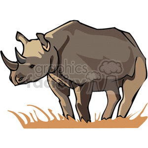 The clipart image shows a solitary rhinoceros standing in a stylized field, depicted in a simplified graphic form.