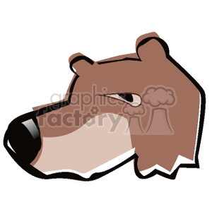 The image is a simple cartoon representation of a bear's profile. The bear's head is turned to the side, showing one eye, its snout, and ears. The bear's fur appears to be brown with a lighter shade around the snout area, and it has a black nose.