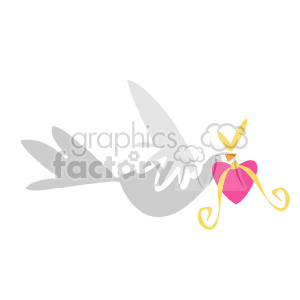 The clipart image shows a white dove with its wings spread, holding a red heart in its beak. This is a traditional symbol of love and peace, often associated with weddings, Valentine's Day, and other romantic or loving occasions.
