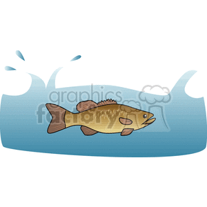 The clipart image depicts a cartoon-style fish swimming in water. The image features a brownish fish with visible scales, fins, and an open mouth. There appears to be a waterline at the top with some water splashes indicating the surface of the water.