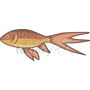 The clipart image shows a stylized illustration of a fish. The fish has a streamlined body with fins and a tail designed to suggest swift movement in the water. It is colored in shades of brown and yellow with hints of green near the gills, resembling a natural, earthy fish coloration. This image could represent various types of fish commonly found in lakes, rivers, aquariums, or as minnows.