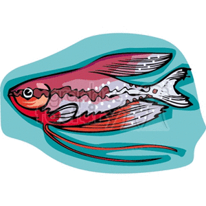 The image is a clipart illustration of a colorful, exotic fish swimming in water. It showcases the fish's vibrant hues with a focus on red and pink tones and distinct markings along its body.