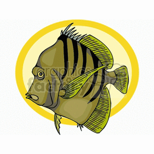 The clipart image features a stylized tropical fish with prominent stripes, a finned silhouette, and an eye clearly visible against a yellow circular background that suggests a sense of movement or environment.