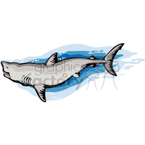 The clipart image depicts a cartoon illustration of a shark swimming. The shark appears to be in motion with a stylized wave pattern behind it, indicating movement through water.
