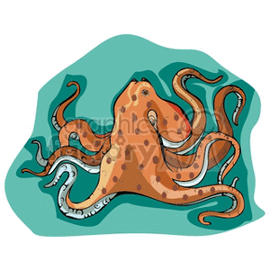The clipart image features an octopus with multiple tentacles. The octopus is presented in brown and tan colors, with spots on its body, and is set against a teal blue background that could represent the sea.