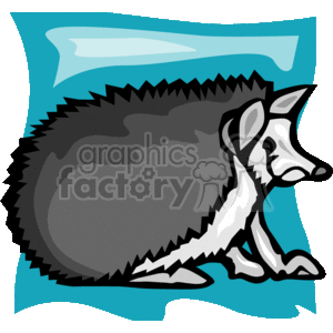 The clipart image depicts a stylized representation of a hedgehog. The hedgehog is shown in profile with its characteristic spines or quills visible on the back and a facing side showing the head, eye, and snout. The background has a simple blue shape that might be intended to give contrast to the animal outline. 