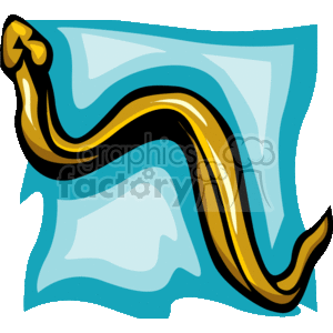 The image features a stylized depiction of a snake. The snake is designed using bold lines and colors, primarily in shades of gold and brown against a blue background that appears somewhat like water or sky with stylized shapes. The snake appears to be in a slithering motion with its head turned slightly towards what would be the viewer's left. The artwork is done in a simplified graphic style typical of clipart.