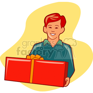 Boy holding red present