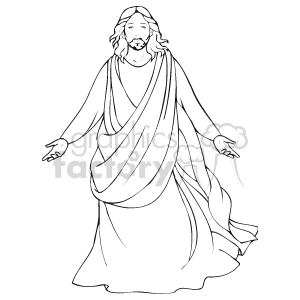 The clipart image depicts a figure commonly recognized as Jesus Christ in Christian iconography. The figure is standing with arms outstretched and is wearing traditional robes. 
