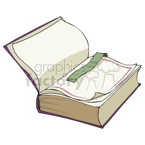 The clipart image shows an open book with blank pages and a ribbon bookmark. The book appears to be a hardcover and possibly represents a religious text such as a Bible, suggesting themes of religion, spirituality, or education. The book is illustrated in a simple style commonly used for educational materials, presentations, or documents relating to religious studies or holiday themes, like Christmas.