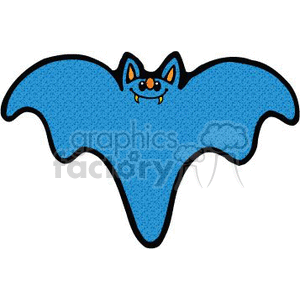 The clipart image features a stylized cartoon bat with blue wings, an orange nose, and a smile with tiny fangs. The bat has large eyes and appears friendly rather than scary.