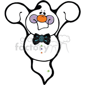 The clipart image features a cartoon of a friendly-looking ghost. The ghost has a bow tie, a cute facial expression with two purple cheeks, and is embellished with small, colorful details like dots and a small star.