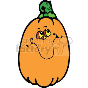 The clipart image depicts a cartoon Halloween pumpkin with a scared expression. The pumpkin is orange with a green stem on top, with eyes wide open and a worried look.