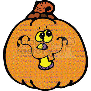 The image is a cartoon-style clipart of a scared or surprised orange pumpkin with its mouth wide open. You can see one eye larger than the other, adding to the character's startled expression. The pumpkin has a stem on top that has a brown color, and the overall surface of the pumpkin has a speckled or dotted texture.