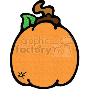 The clipart image features a simple illustration of a pumpkin associated with the Halloween holiday. The pumpkin has a visible stem and a leaf at the top, indicating that it may have been recently harvested. 