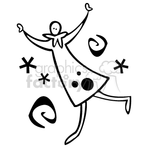This clipart image depicts a stylized figure with arms raised high in a celebratory pose, wearing a party hat. The figure is surrounded by simple confetti and streamer motifs, suggesting a festive or celebratory atmosphere such as a birthday, anniversary, New Year's Eve, or other holidays and special occasions.
