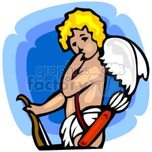 The clipart image features a depiction of cupid, which is commonly associated with romantic love and Valentine's Day. The figure is stylized with blonde hair and angelic wings, holding what appears to be a bow, with a quiver of arrows slung over the shoulder.