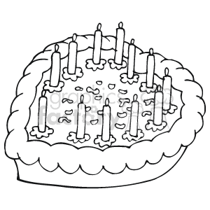The clipart image depicts a cake in the shape of a heart, with several candles on top.