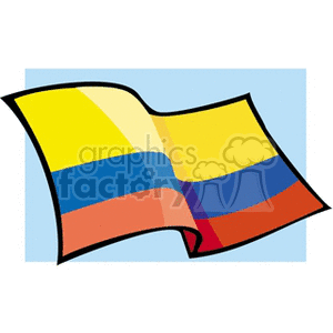 The image shows a stylized version of the Colombian flag. The flag is displayed as if waving, and it has the country's characteristic horizontal tricolor layout with yellow occupying the top half and blue and red each taking a quarter of the space below it.