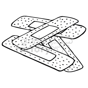 The clipart image shows a group of adhesive bandages, commonly known as bandaids, overlapped in a crisscross manner. They appear to be fabric bandages with a central, absorbent, non-stick pad bordered by an adhesive area to stick to the skin.
