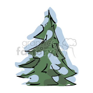 The clipart image depicts a winter scene showing an evergreen tree, likely a pine or fir, with branches covered in snow. The image conveys a cold, wintry forest atmosphere.